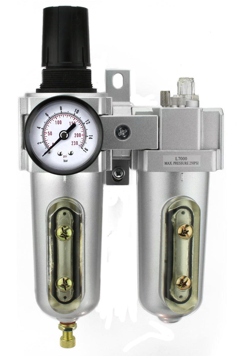 3/4" Compressed Air In Line Filter, Regulator, Oiler Lubricator, Combo