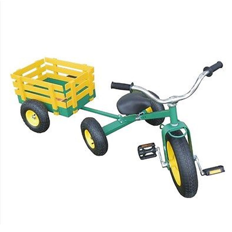 Classic Tricycle with Wagon Set Pull Along Trike Toy Outdoors Kids Exercise