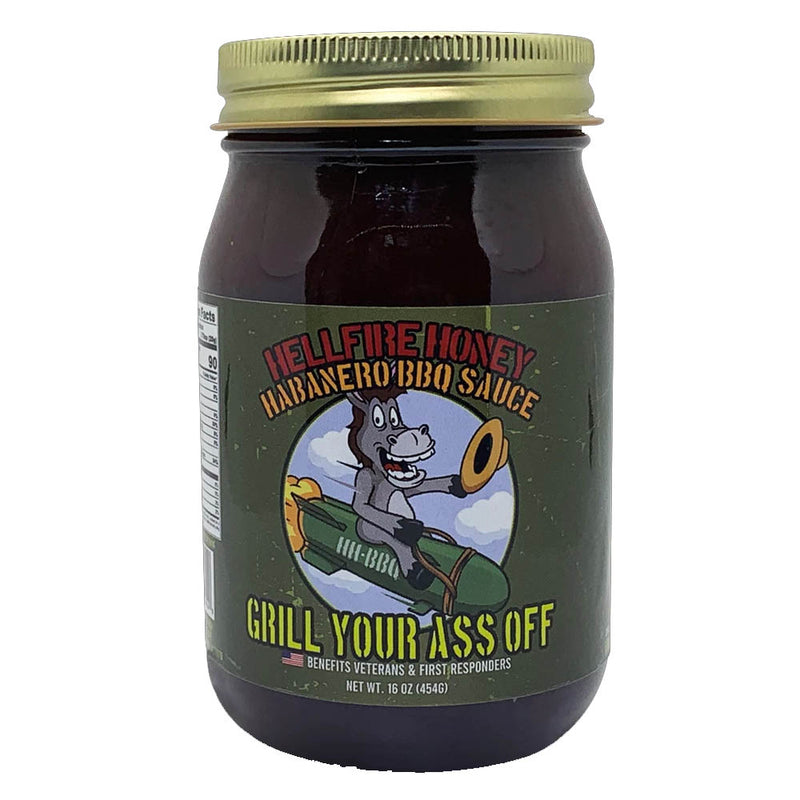 Grill Your Ass Off 16 oz Hellfire Honey Habanero BBQ Sauce Sweet & Spicy HHBBQ