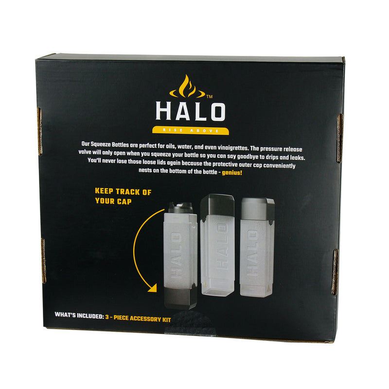 Halo Elite 27oz Squeeze Bottles 3-Piece Accessory Kit Non Drip Valves With Caps