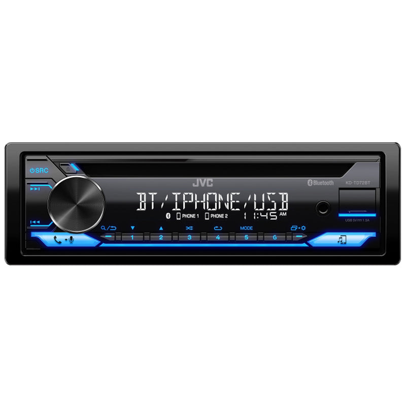 JVC Single DIN CD Receiver With USB And Built-In 5-Phone Bluetooth KD-TD72BT