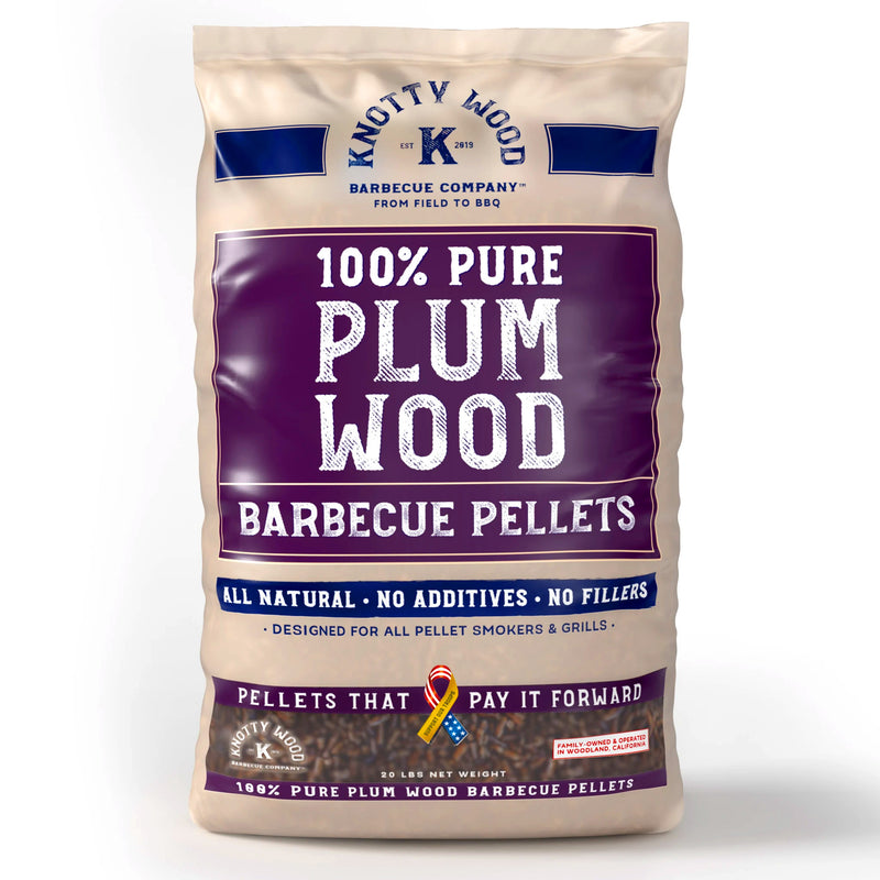 100% Plum Wood BBQ Cooking Pellets 20 lb Bag 100% Natural Sweetness Knotty Wood
