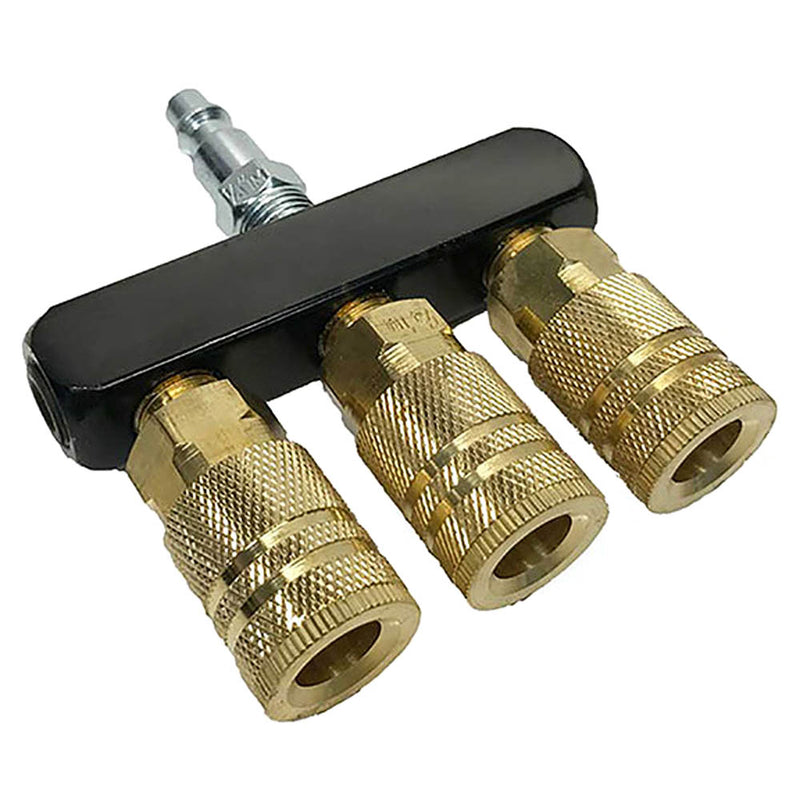 Rolair 1/4" NPT 3-Way Bar Air Manifold with 3 Couplers and Plug M-BAR3CP-14-1C