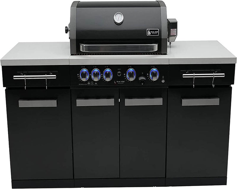 Mont Alpi 957 Black Stainless Steel BBQ Island Propane Grill 4 Burner 63000 BTU