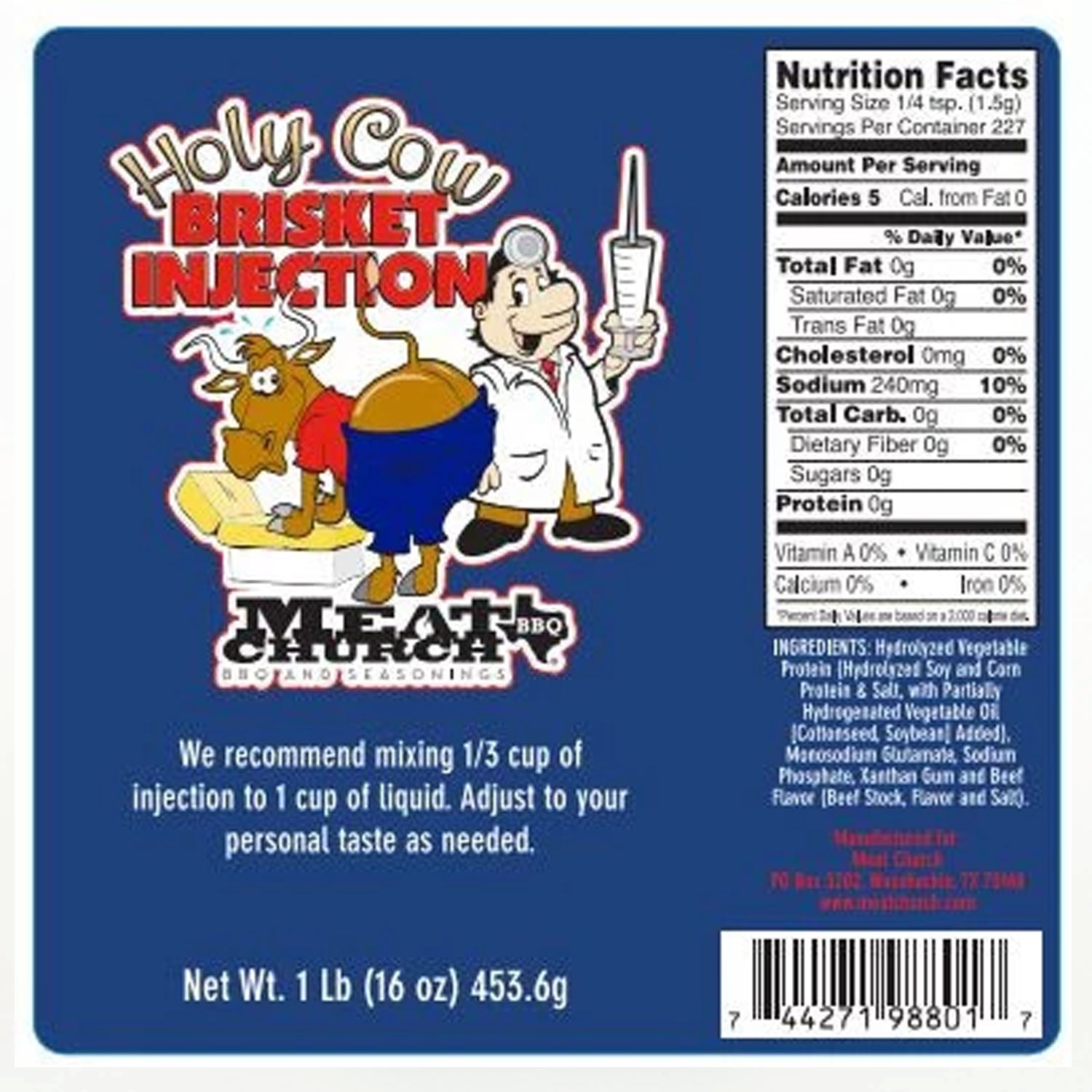 Meat Church Holy Cow Brisket Marinade Injection 16 Oz Resealable Bag