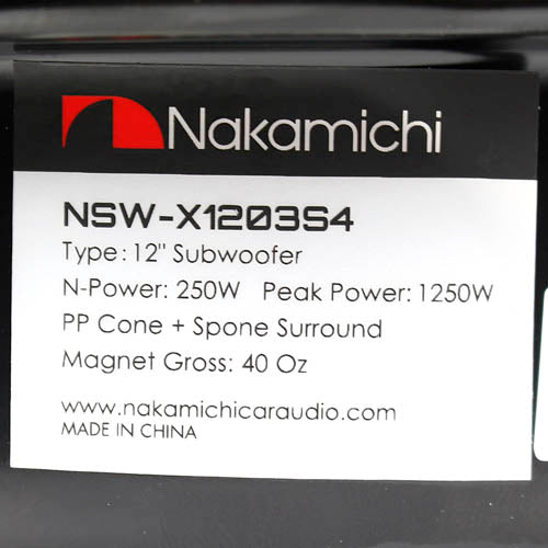 Nakamichi Super Slim 12" Shallow Subwoofer 1250 Watts Max NM-NSWX1203S4 Single
