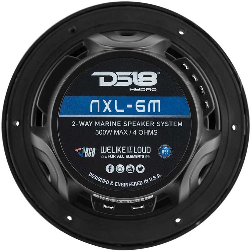 DS18 6.5" Marine Speakers Integrated RGB LED lights 300 Watts Black Hydro Series