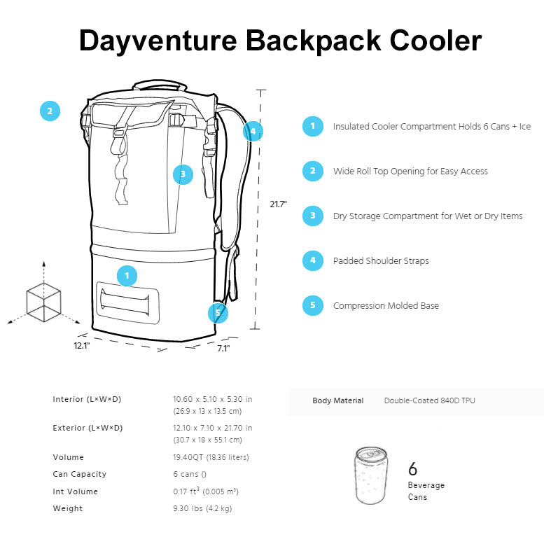 Pelican Dayventure Backpack Cooler Lightweight Design Puncture Resistant Coyote
