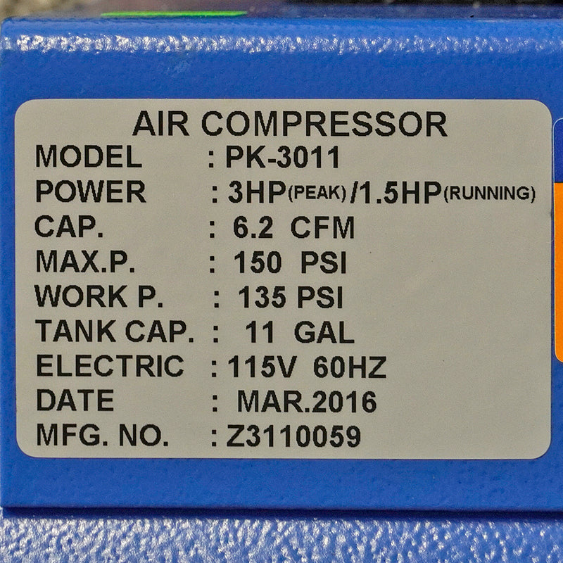 Puma PK5020, Portable Electric Air Compressor, 2 HP, 20 Gallon, Horizontal,  5 CFM
