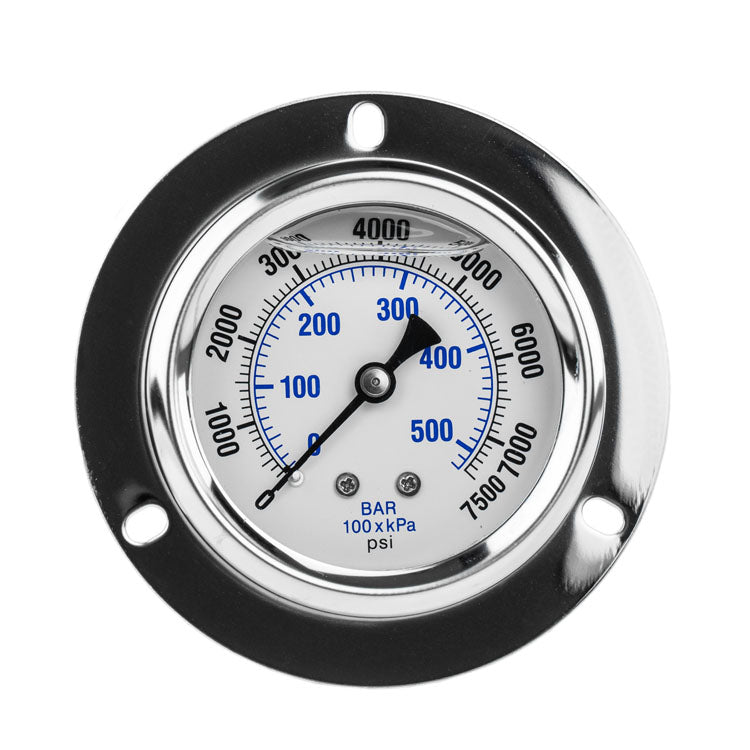 2.5" Liquid Filled Pressure Gauge 0-7,500 PSI 1/4" NPT CBM Panel Flush Mount 204L-254T