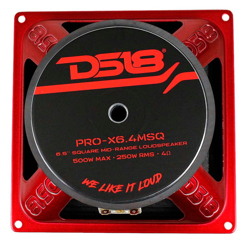 DS18 PRO-X6.4MSQ 6.5" x 6.5" 500 Watt 4 Ohm Black Square Midrange Loudspeaker