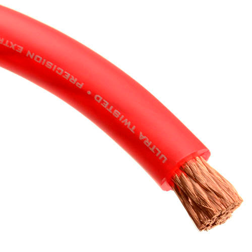 Red 1 Ft 0 Gauge Wire OFC 100% Copper Power Ground Cable By The Foot Flexible