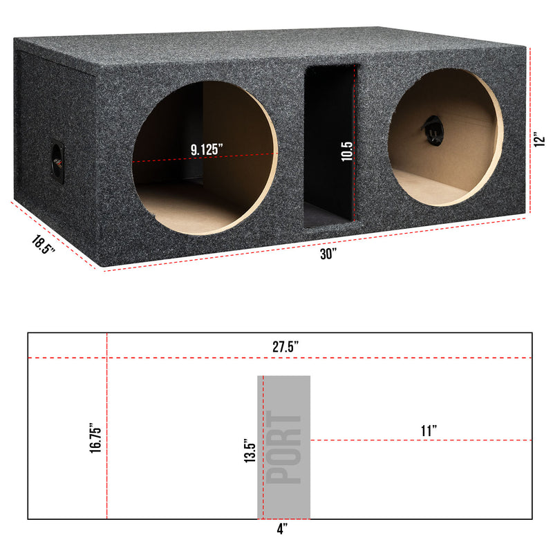 Dual 10" Ported Subwoofer Box Enclosure 3/4" MDF Vented Sub Box RI Audio Carpet