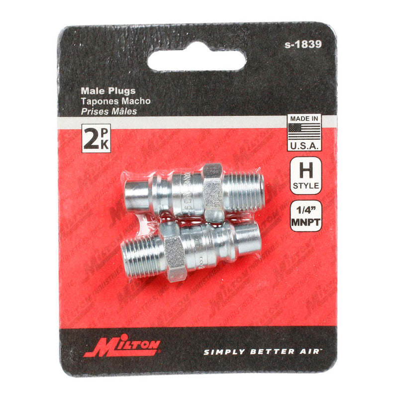 Milton H Style Plugs 1/4" Male NPT Steel  Quick Release Plugs S-1839 2 Pack
