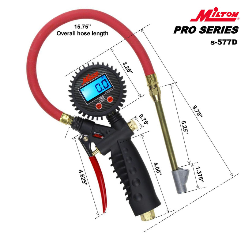 Milton S-577D Pro Digital Tire Inflator Gauge Straight Threaded Foot Chuck