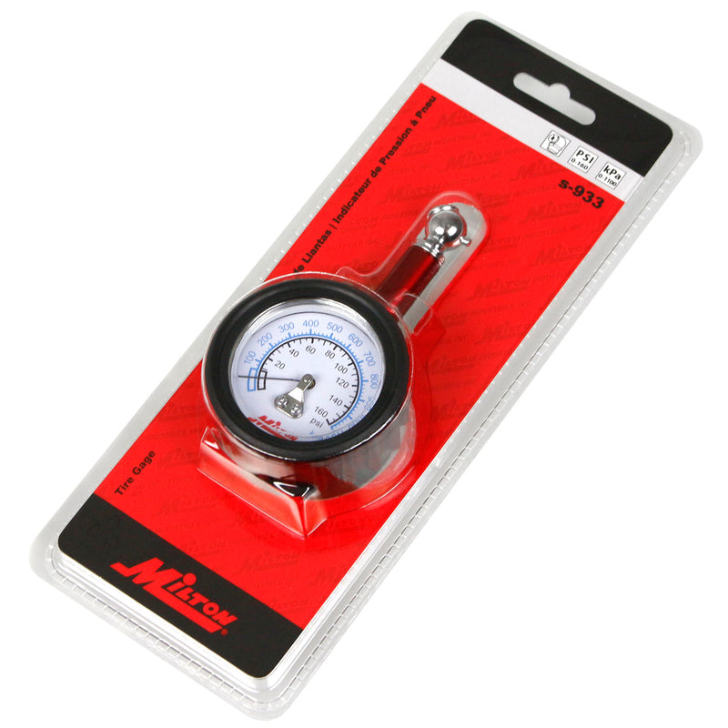 Milton Dial Tire Gauge 0-160 PSI 45 Degree Single Chuck 5 Pound Increments S-933