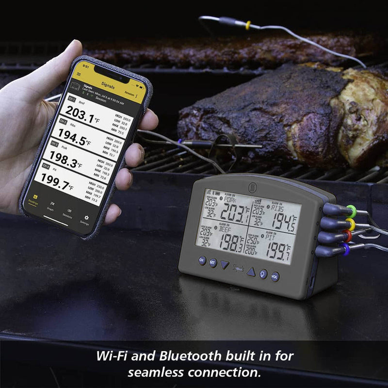 ThermoWorks Signals BBQ Alarm Thermometer WIFI Bluetooth TX-1500-CH Charcoal