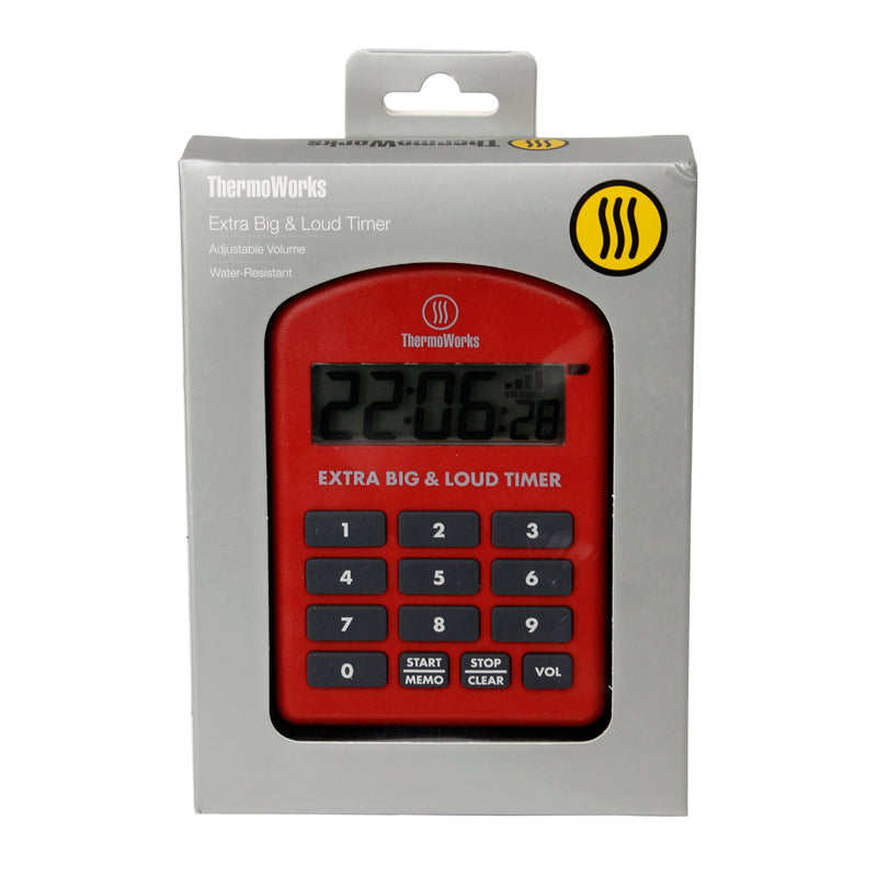 ThermoWorks Extra Big & Loud Timer Volume Control Splash Proof W/ Stand Red