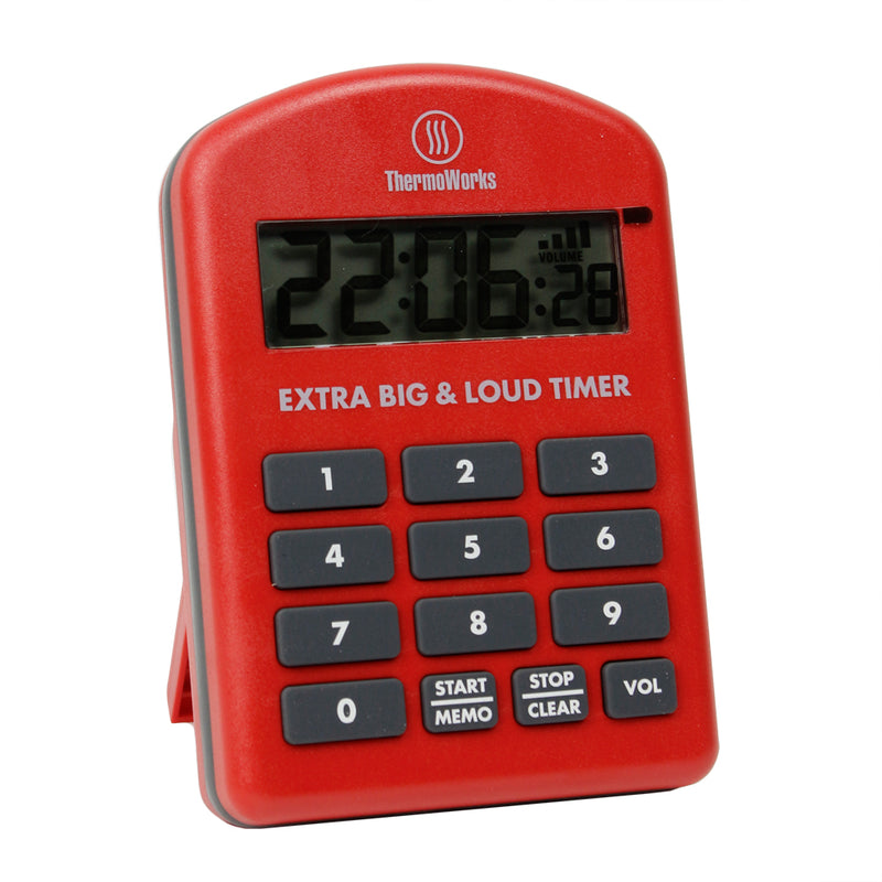 ThermoWorks Extra Big & Loud Timer Volume Control Splash Proof W/ Stand Red